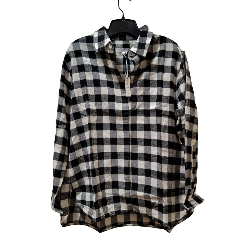 Loyal Hana Lochlyn Maternity Nursing Button-Up Shirt Large Black White Plaid NWT
